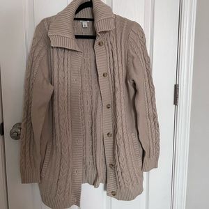 LL Bean Beige Cable Knit Cardigan